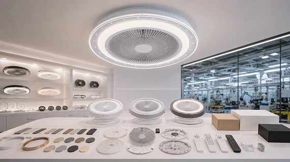 20 inch flush mount ceiling fan customization options including LED modules control systems housing components and private label packaging