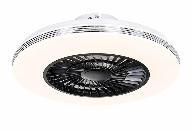 ultra thin flush mount ceiling fan light with integrated airflow system shown in studio view with modern minimalist design and remote control