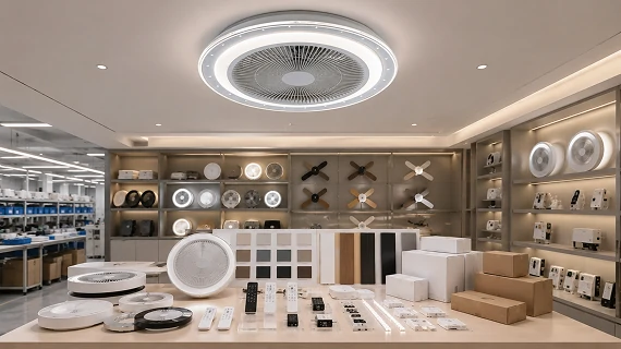 20 inch flush mount ceiling fan with LED light displayed alongside customization components and OEM ODM manufacturing solutions