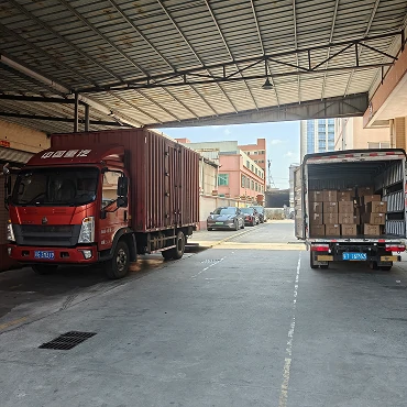 Kitchen ceiling fan export warehouse with palletized cartons prepared for international shipping and distribution