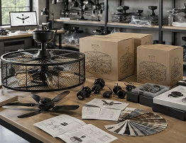 Industrial caged ceiling fan customization solutions including branded packaging, manuals, labels and private label development.
