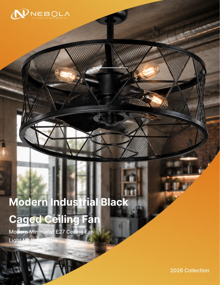 Cover of modern smart ceiling fan catalog featuring contemporary ceiling fan light collection for distributors and project buyers.