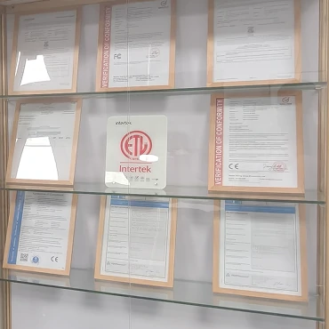 Kids Room ceiling fan certification support displaying ETL UL CE FCC and RoHS compliance documents for export markets