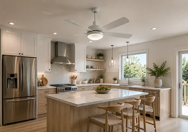 Kitchen ceiling fan collection for residential ventilation and lighting