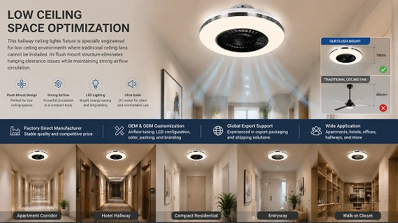 52 inch solid wood ceiling fan no light with remote control installed in low ceiling modern apartment showing space optimization and airflow performance