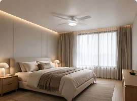 Minimalist white bedroom ceiling fan with LED lighting for modern OEM residential ceiling fan solutions