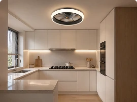 Modern kitchen ceiling fan with LED lighting designed for airflow and OEM kitchen ventilation solutions