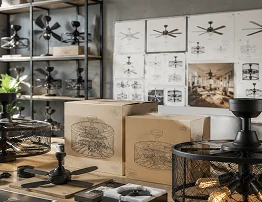 Private label ceiling fan solutions featuring customized packaging, branding materials and OEM product development.