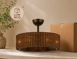 Inch rustic rattan ceiling fan sample collection supporting low MOQ OEM and private label orders