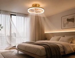 smart control fandelier ceiling fan installed in modern bedroom with wifi app and remote control system designed for smart home integration projects