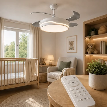 Smart kids room ceiling fan with remote control designed for convenient residential comfort