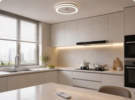 Smart kitchen ceiling fan with remote control LED lighting designed for OEM smart home ventilation systems