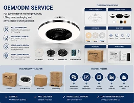 oem odm service for 52 inch solid wood ceiling fan no light with remote control showing customizable blades motor and packaging options