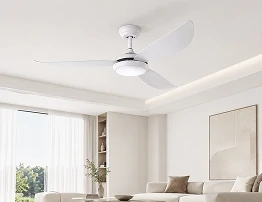 52 inch ultra thin ceiling fan with light flush mounted in modern interior showing minimal ceiling profile design for OEM ODM projects