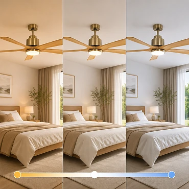 Adjustable warm white, neutral white and cool white lighting modes on a 52 inch vintage ceiling fan