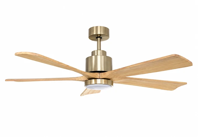 52 inch vintage ceiling fan with remote control and dimmable LED installed in a premium American style bedroom