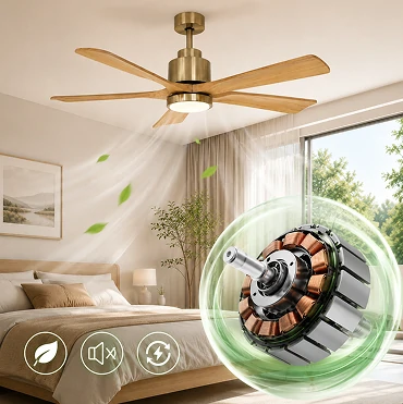 Energy efficient DC motor used in a 52 inch vintage ceiling fan with remote control and dimmable LED