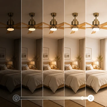 Adjustable dimming function on a 52 inch vintage ceiling fan with remote control and dimmable LED light