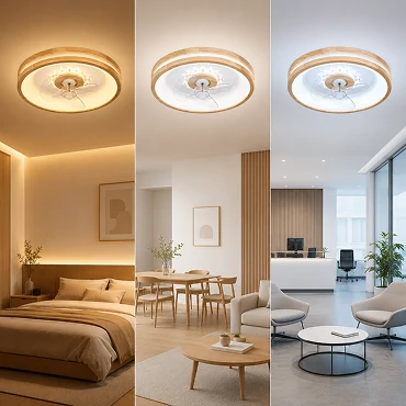 20 inch smart fan with LED light showing three color temperature options for flexible lighting control