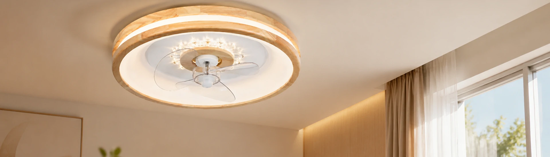 20 inch smart fan with LED light installed in a modern living room for premium home applications