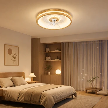 20 inch smart fan with LED light providing dimmable lighting for modern bedroom interiors