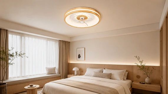 20 inch smart fan with LED light featuring low ceiling flush mount design for modern apartment bedrooms