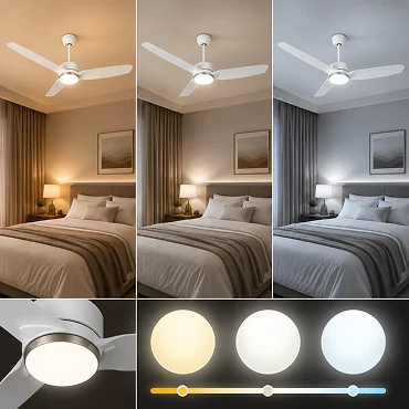 white ceiling fan with light featuring 3CCT LED lighting for flexible room illumination