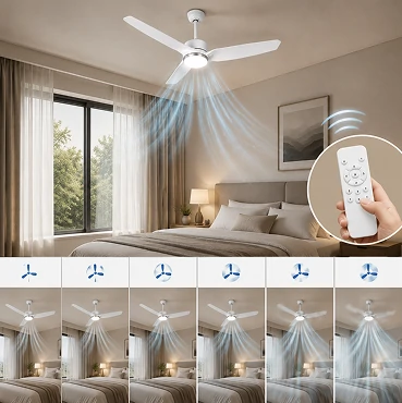 white ceiling fan with light featuring 6 speed control for adjustable airflow comfort