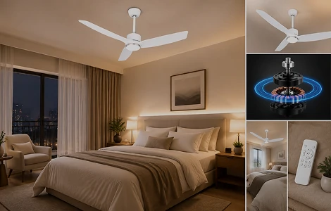 white ceiling fan with light creating a quiet and comfortable modern bedroom airflow solution