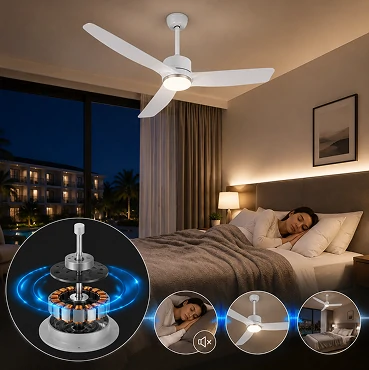 white ceiling fan with light featuring silent DC motor technology for quiet operation