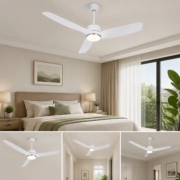 white ceiling fan with light designed for modern low ceiling interiors