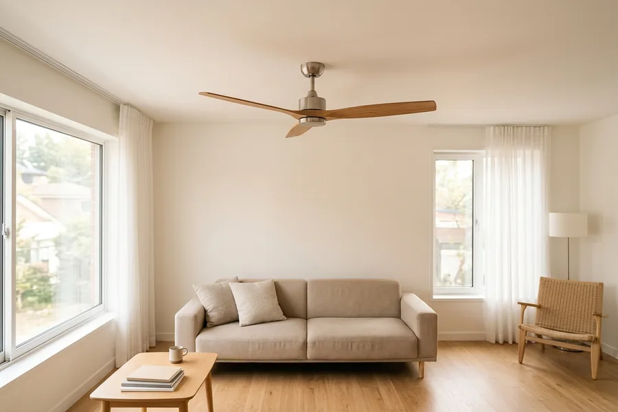 3 blade ceiling fan in a clean modern room
