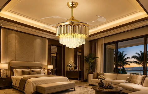 Luxury 36 inch cathedral ceiling fan with crystal light design for premium residential and hospitality interiors