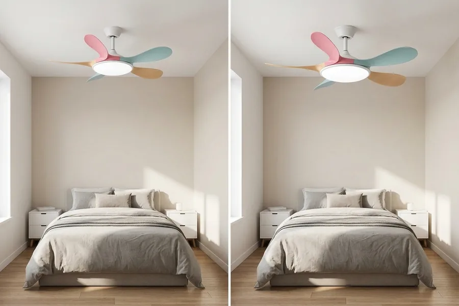 Comparison of a 36 inch ceiling fan and a 42 inch fan in small rooms.