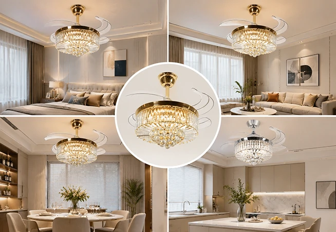 36 inch crystal chandelier ceiling fan applications in bedrooms living rooms and luxury hospitality spaces