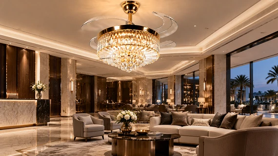 36 inch crystal chandelier ceiling fan designed for luxury hotel and premium interior projects