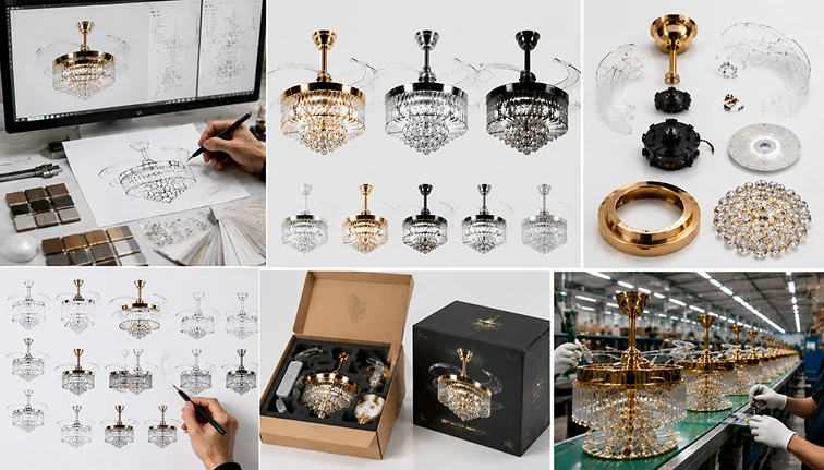 36 inch crystal chandelier ceiling fan OEM ODM customization solutions for global lighting brands