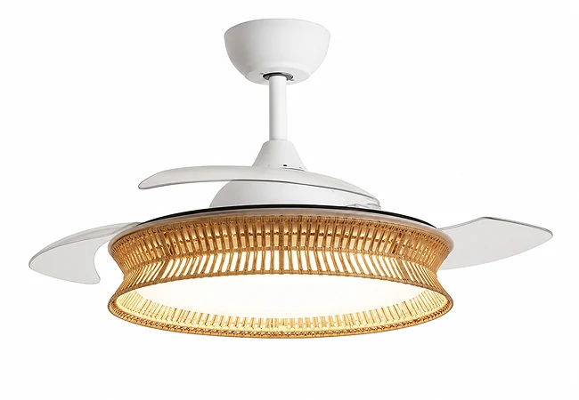 36 inch fandeliers for bedroom product image with woven shade integrated LED light and retractable fan blades