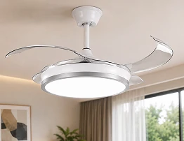 Smart ceiling fan solution with integrated LED light in a modern apartment interior for connected living