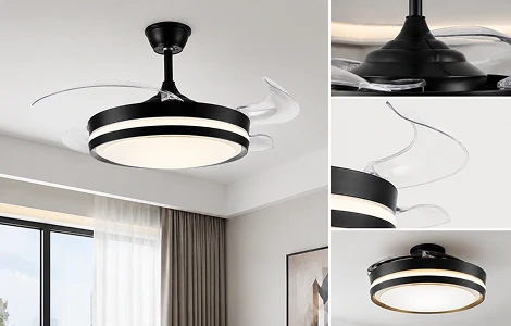 42 Inch Ceiling Fan LED Manufacturer showcasing modern retractable blade design with integrated lighting