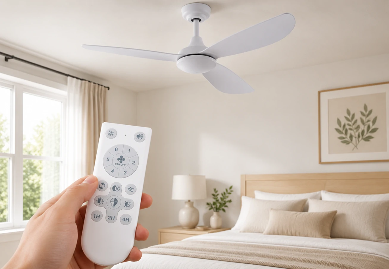 56 inch indoor ceiling fan with remote control operation for convenient speed adjustment in modern bedrooms