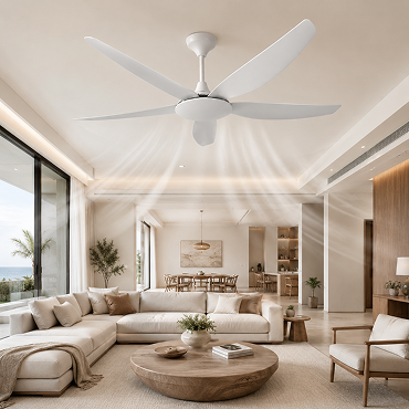 56 inch ceiling fan without light providing wide air coverage across a spacious open-plan living area