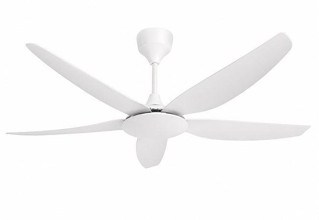 Five-blade 56 inch ceiling fan without light with white ABS blades and an energy-efficient DC motor