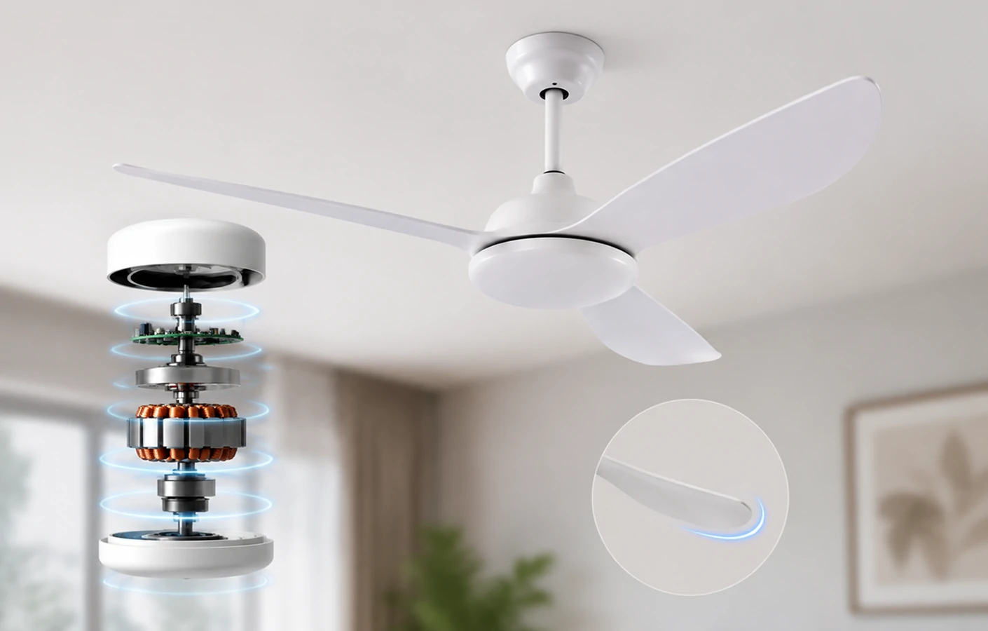 56 inch indoor ceiling fan with DC motor design and curved blades for modern residential spaces