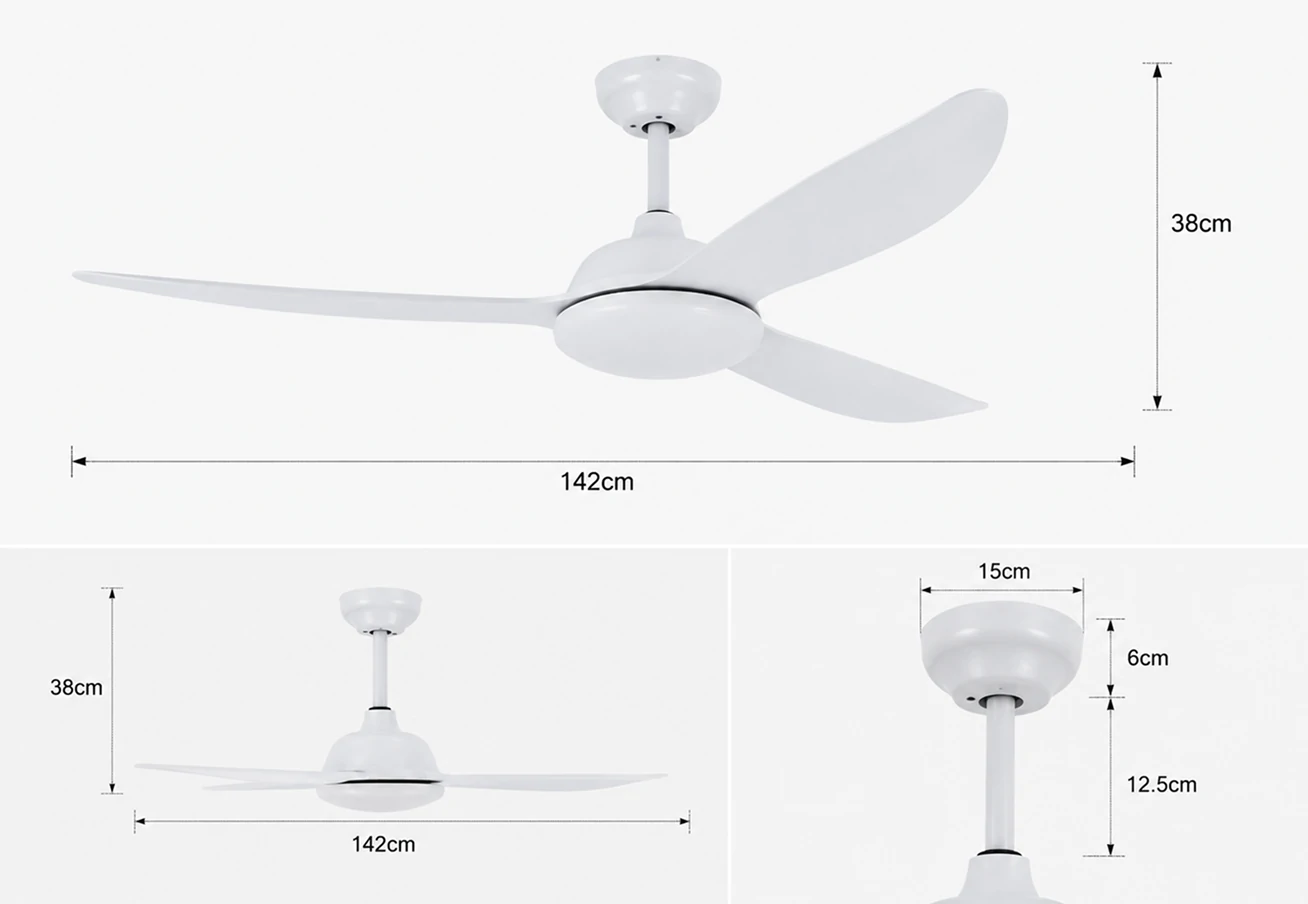 56 inch indoor ceiling fan dimensions showing diameter and installation measurements for residential projects