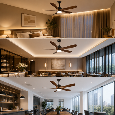 56-inch walnut ceiling fan with LED light featuring adjustable 3CCT lighting options