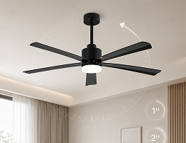 Caged ceiling fan light in a dining interior shown as a related lighting solution to 56-Inch Walnut Drop Ceiling Fan with LED Light