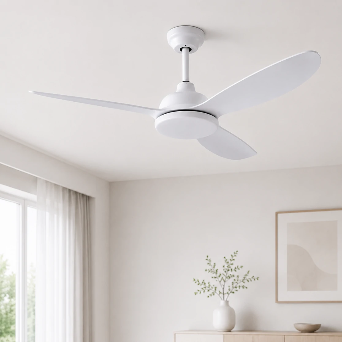 56 inch white indoor ceiling fan featuring minimalist design for modern Nordic style residential interiors