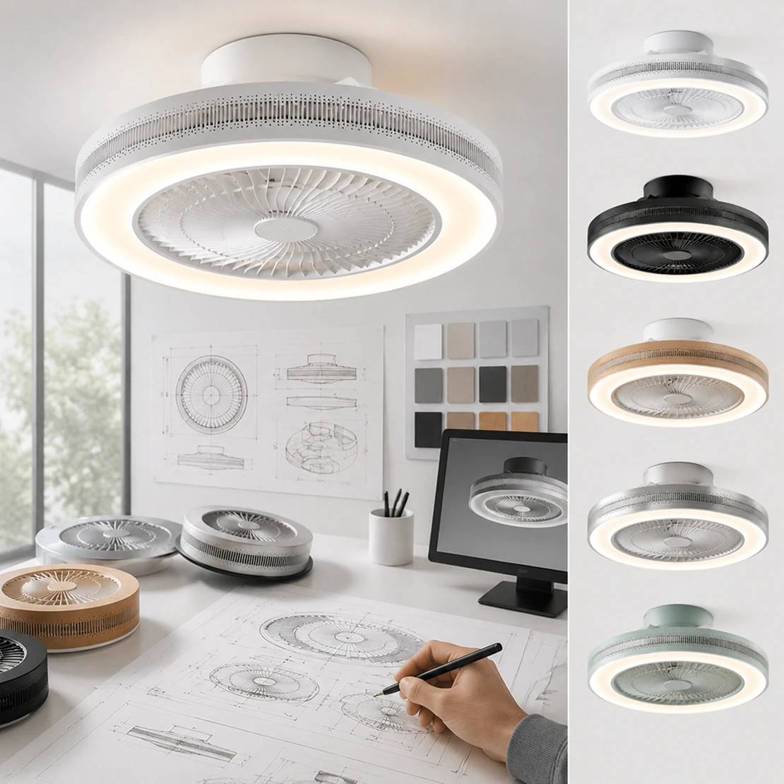20 inch white ceiling fan with light flush mount design operated by remote showing multiple speed airflow control in modern bedroom