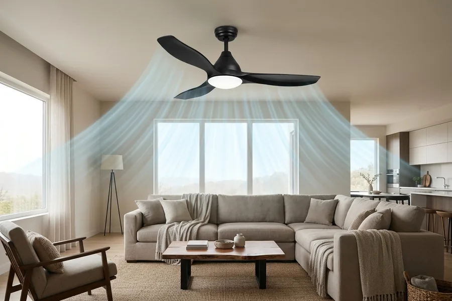 60 inch ceiling fan spreading airflow across a big living space
